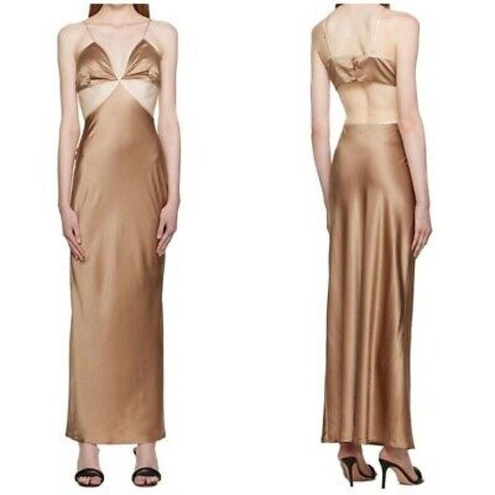 Reformation Poppies Silk Croissant Tan V-Neck Side Cut-Out Maxi Dress (109)